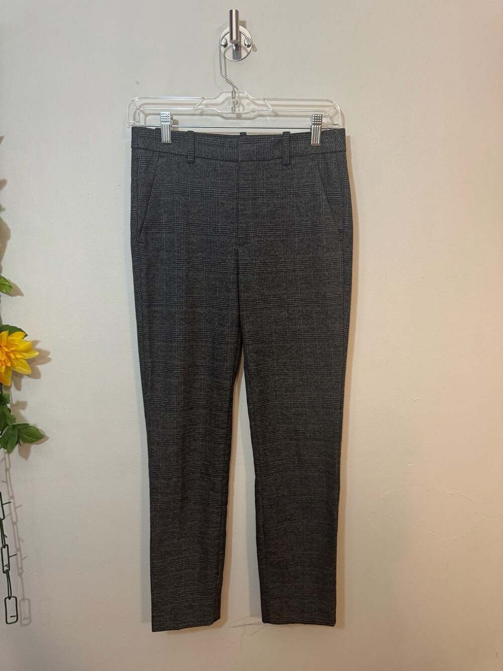 Zara Basic Women's Dark Gray Glen Plaid Checkered Straight Leg Trousers